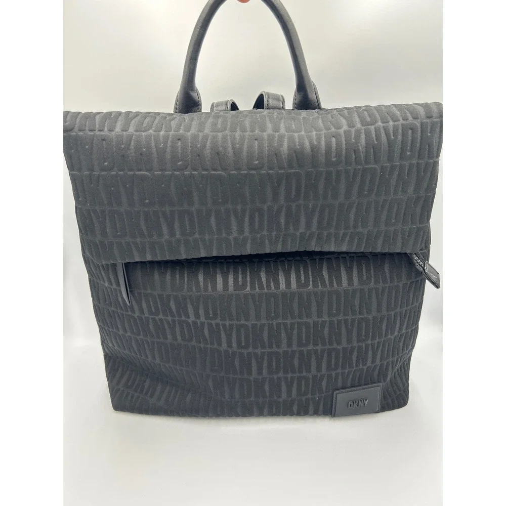 DKNY‎ Bryant Black Embossed Logo Foldover Backpack Handbag R13A3P11